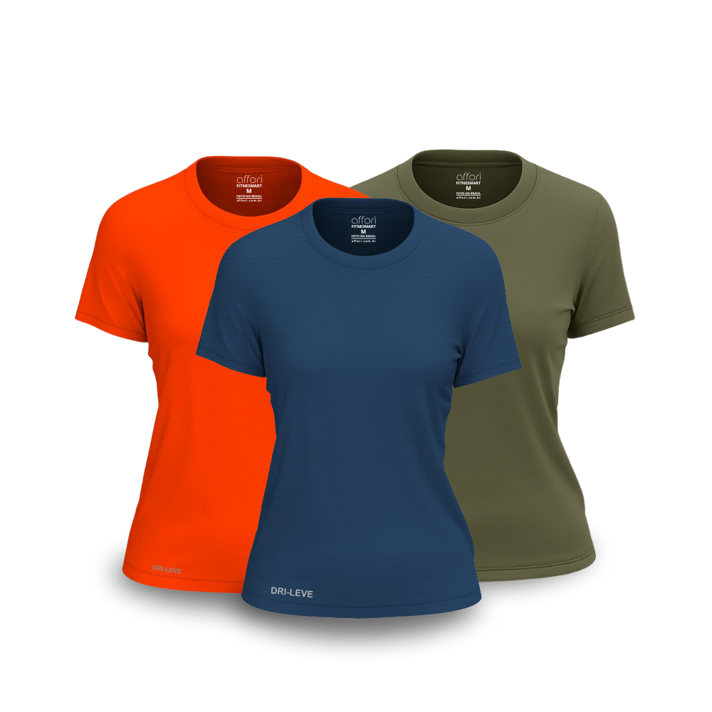 Kit 3 Camisetas Tecnológicas Femininas FitneSmart - Anti Suor