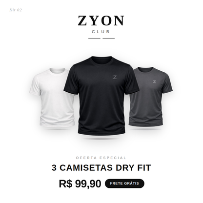 KIT 3 Camisetas Dry-Fit Zyon Club. - Alta tecnologia
