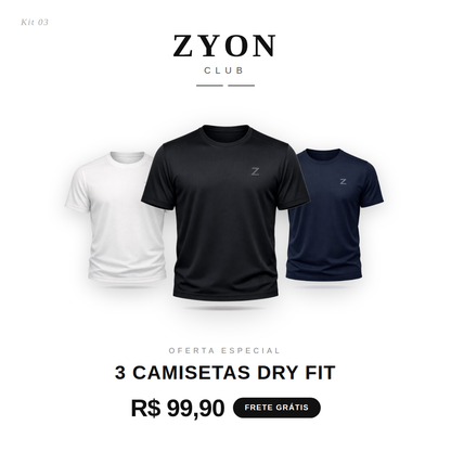 KIT 3 Camisetas Dry-Fit Zyon Club. - Alta tecnologia