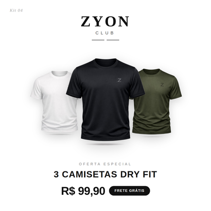KIT 3 Camisetas Dry-Fit Zyon Club. - Alta tecnologia