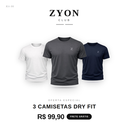 KIT 3 Camisetas Dry-Fit Zyon Club. - Alta tecnologia